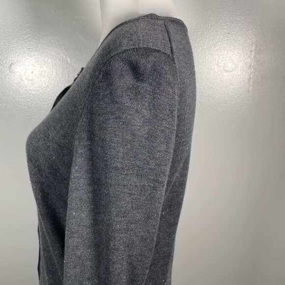 Nicole Miller Charcoal Gray Glitter Crew Neck Button Down Long Sleeve Cardigan S - Picture 7 of 13